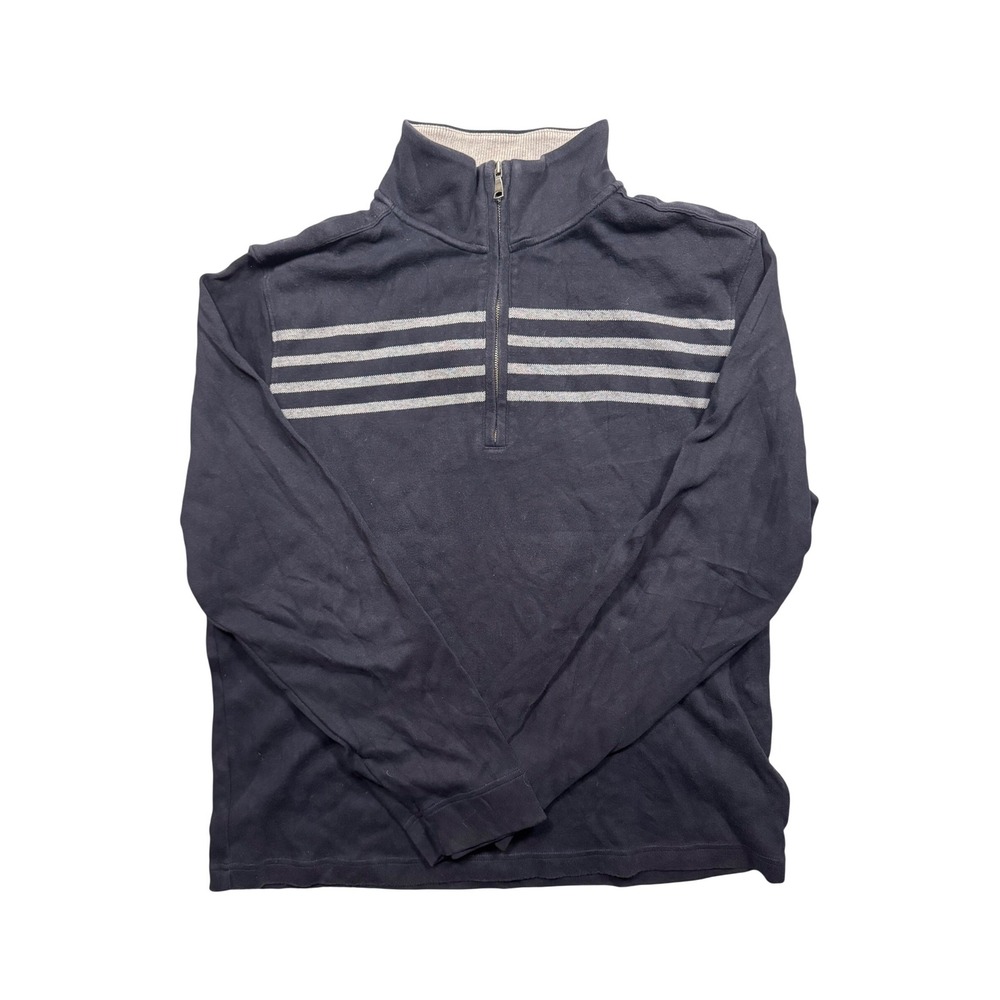 Banana Republic Mens Large Navy Blue Striped Quarter Zip Cotton Pullover Sweater